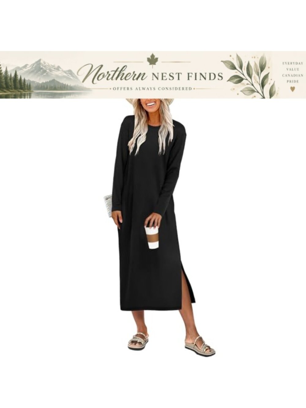 Long Sleeve Midi Dress Loose Split Tshirt Dress Casual Fall